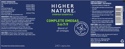 Photo of the Higher Nature Complete Omegas 3:6:7:9 label
