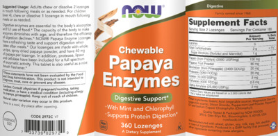 Photo of the NOW Chewable Papaya Enzymes label