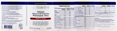 Photo of the Integrative Therapeutics Mega Multivitamin Powder Mix Berry Flavor label