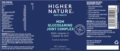 Photo of the Higher Nature MSM Glucosamine Joint Complex label