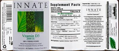 Photo of the Innate Response Formulas Vitamin D3 2000 IU label