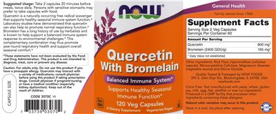 Photo of the NOW Quercetin with Bromelain label