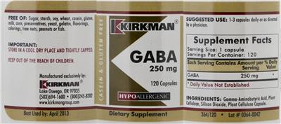 Photo of the Kirkman GABA 250 mg label