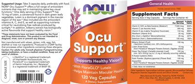 Photo of the NOW Ocu Support label