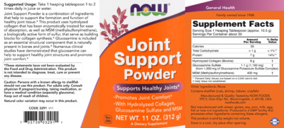 Photo of the NOW Joint Support Powder label