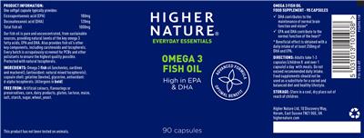 Photo of the Higher Nature Omega 3 Fish Oil label