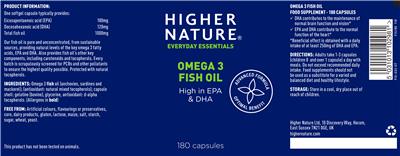 Photo of the Higher Nature Omega 3 Fish Oil label