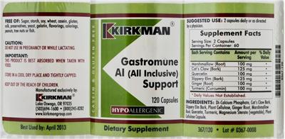 Photo of the Kirkman Gastromune AI (All Inclusive) Support label