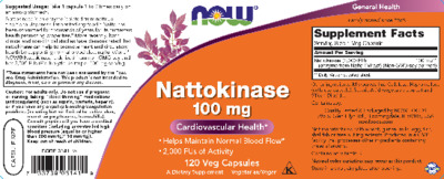 Photo of the NOW Nattokinase 100 mg label