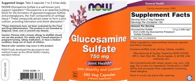 Photo of the NOW Glucosamine Sulfate 750 mg label