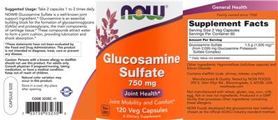 Photo of the NOW Glucosamine Sulfate 750 mg label