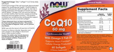 Photo of the NOW CoQ10 60 mg with Omega-3 Fish Oil label
