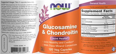 Photo of the NOW Glucosamine & Chondroitin label