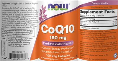 Photo of the NOW CoQ10 150 mg label