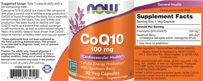 Photo of the NOW CoQ10 100 mg label