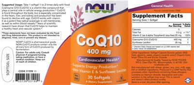Photo of the NOW CoQ10 400 mg label