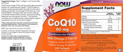 Photo of the NOW CoQ10 60 mg with Omega-3 Fish Oil label