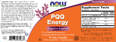 Photo of the NOW PQQ Energy label
