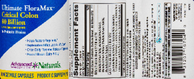 Photo of the Advanced Naturals Ultimate FloraMax Critical Colon 80 Billion label