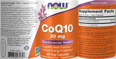 Photo of the NOW CoQ10 30 mg label