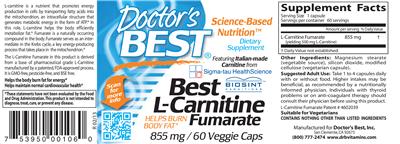Photo of the Doctor's Best Best L-Carnitine Fumarate label