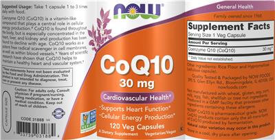 Photo of the NOW CoQ10 30 mg label