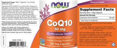 Photo of the NOW CoQ10 30 mg label