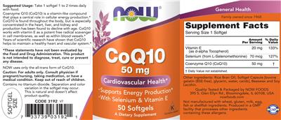 Photo of the NOW CoQ10 50 mg label