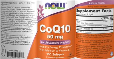 Photo of the NOW CoQ10 50 mg label