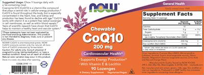 Photo of the NOW Chewable CoQ10 200 mg label