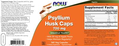 Photo of the NOW Psyllium Husk Caps 700 mg label
