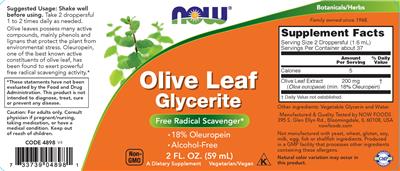 Photo of the NOW Olive Leaf Glycerite label