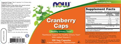 Photo of the NOW Cranberry Caps label