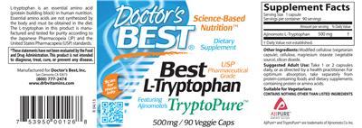 Photo of the Doctor's Best Best L-Tryptophan 500 mg label