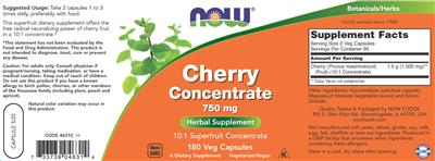 Photo of the NOW Cherry Concentrate 750 mg label