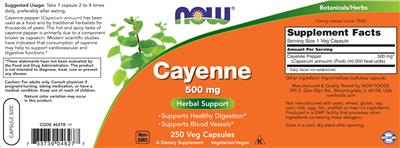 Photo of the NOW Cayenne 500 mg label