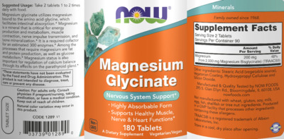 Photo of the NOW Magnesium Glycinate label
