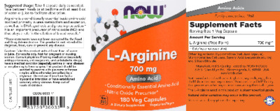 Photo of the NOW L-Arginine 700 mg label