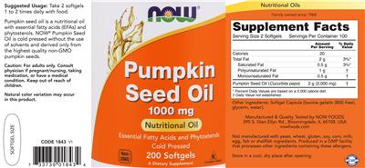 Photo of the NOW Pumpkin Seed Oil 1000 mg label