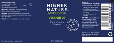 Photo of the Higher Nature Vitamin D3 label
