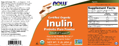 Photo of the NOW Certified Organic Inulin label