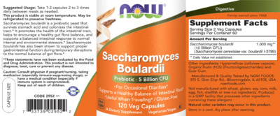 Photo of the NOW Saccharomyces Boulardii label
