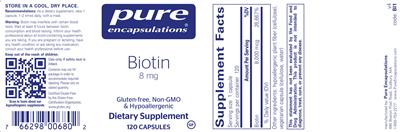 Photo of the Pure Encapsulations Biotin 8 mg label