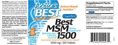Photo of the Doctor's Best Best MSM 1500 label