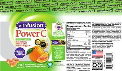 Photo of the vitafusion Power C Natural Orange Flavor label