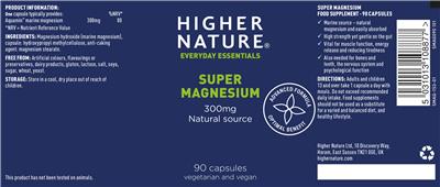 Photo of the Higher Nature Super Magnesium 300 mg label