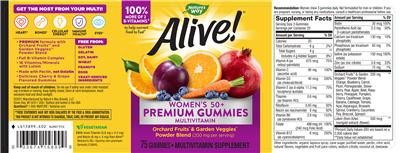 Photo of the Nature's Way Alive! Women's 50+ Premium Gummies Multivitamin label