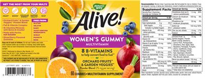 Photo of the Nature's Way Alive! Women's Gummy Multivitamin Mixed Berry Flavor label
