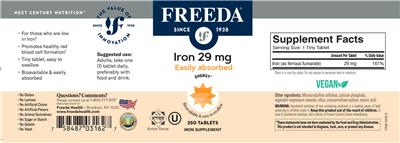Photo of the Freeda Iron 29 mg label