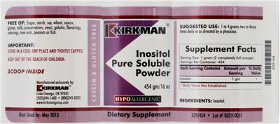 Photo of the Kirkman Inositol Pure Soluble Powder label